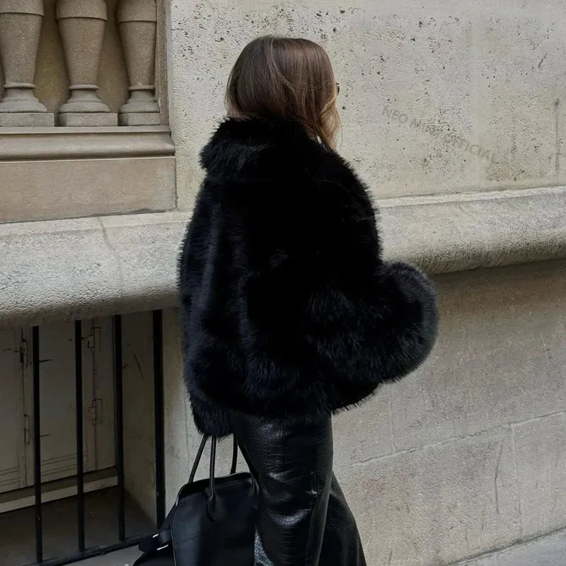 Winter Fox Fur Shawl Coat Faux  Chic Black Cool Fur Collar Street Vintage Final call Fashion Excellent reviews Women Girls Short Jacket Overcoat