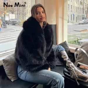 Winter Fox Fur Shawl Coat Faux  Chic Black Cool Fur Collar Street Vintage Final call Fashion Excellent reviews Women Girls Short Jacket Overcoat