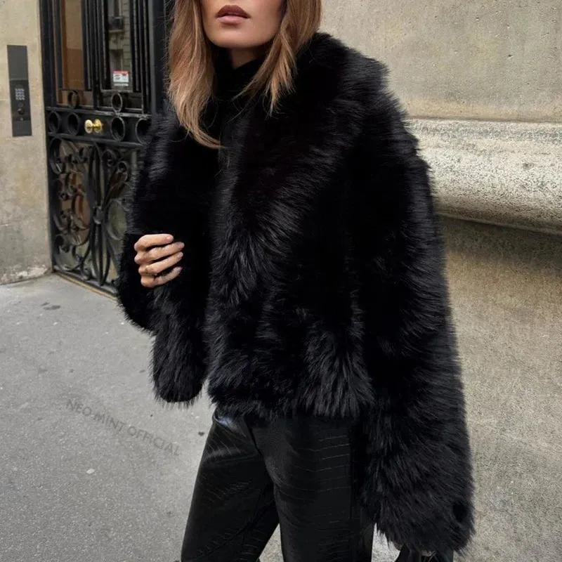 Winter Fox Fur Shawl Coat Faux  Chic Black Cool Fur Collar Street Vintage Final call Fashion Excellent reviews Women Girls Short Jacket Overcoat