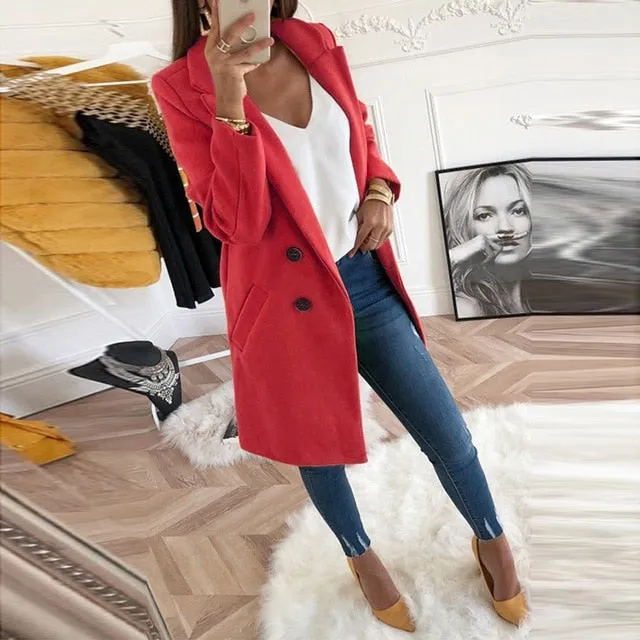 Women Autumn Winter Woollen Coat Long Sleeve Turn-Down Collar Oversize Blazer Outwear Jacket Elegant Overcoats Loose Plus Size