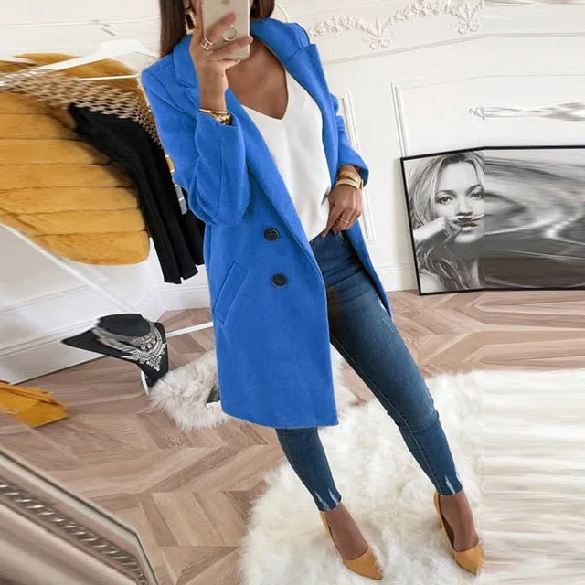 Women Autumn Winter Woollen Coat Long Sleeve Turn-Down Collar Oversize Blazer Outwear Jacket Elegant Overcoats Loose Plus Size