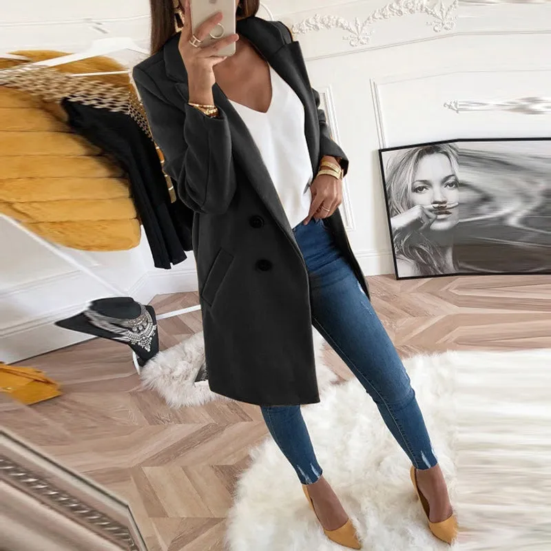Women Autumn Winter Woollen Coat Long Sleeve Turn-Down Collar Oversize Blazer Outwear Jacket Elegant Overcoats Loose Plus Size