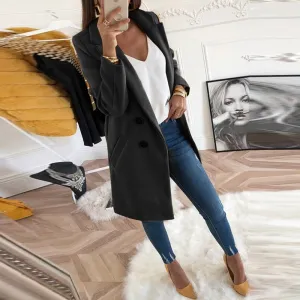 Women Autumn Winter Woollen Coat Long Sleeve Turn-Down Collar Oversize Blazer Outwear Jacket Elegant Overcoats Loose Plus Size