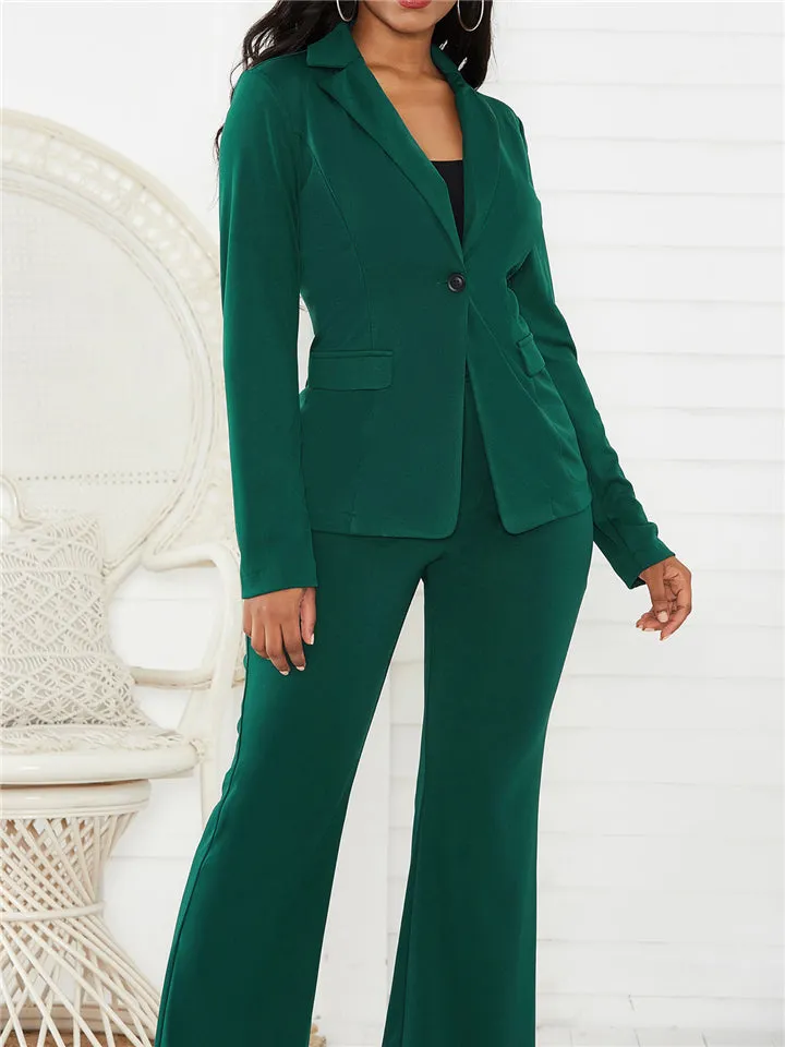 Women Business Formal Comfy Solid Color Suit Coat   Pants