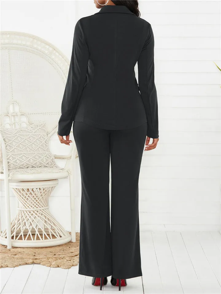 Women Business Formal Comfy Solid Color Suit Coat   Pants