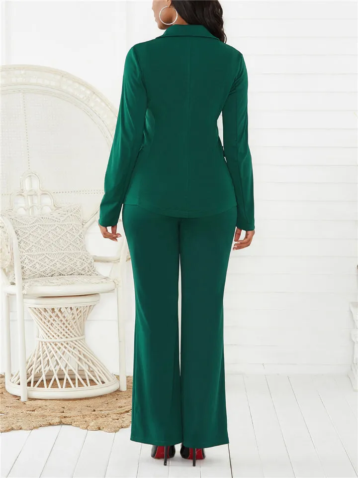 Women Business Formal Comfy Solid Color Suit Coat   Pants