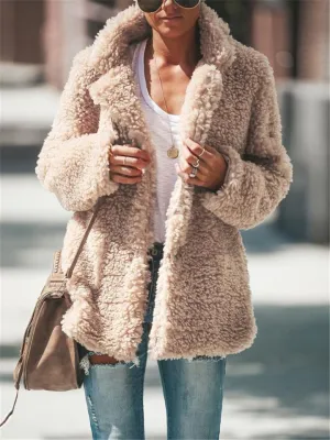Women Teddy Bear Coats Light Fleece Cozy Vintage Sherpa Coat