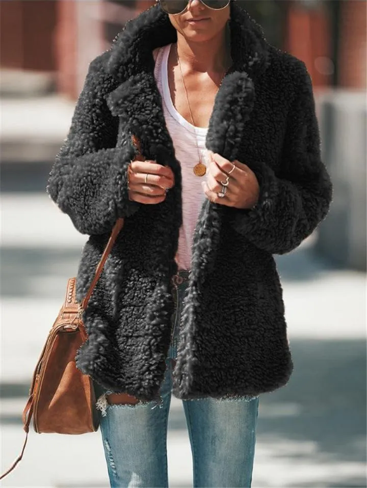 Women Teddy Bear Coats Light Fleece Cozy Vintage Sherpa Coat
