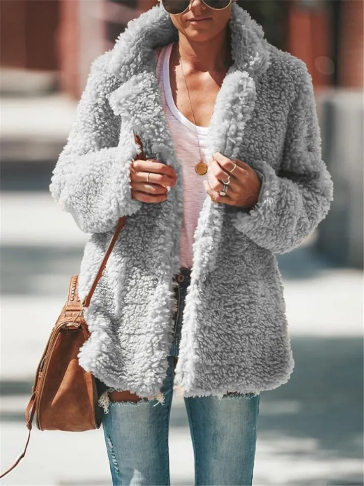 Women Teddy Bear Coats Light Fleece Cozy Vintage Sherpa Coat
