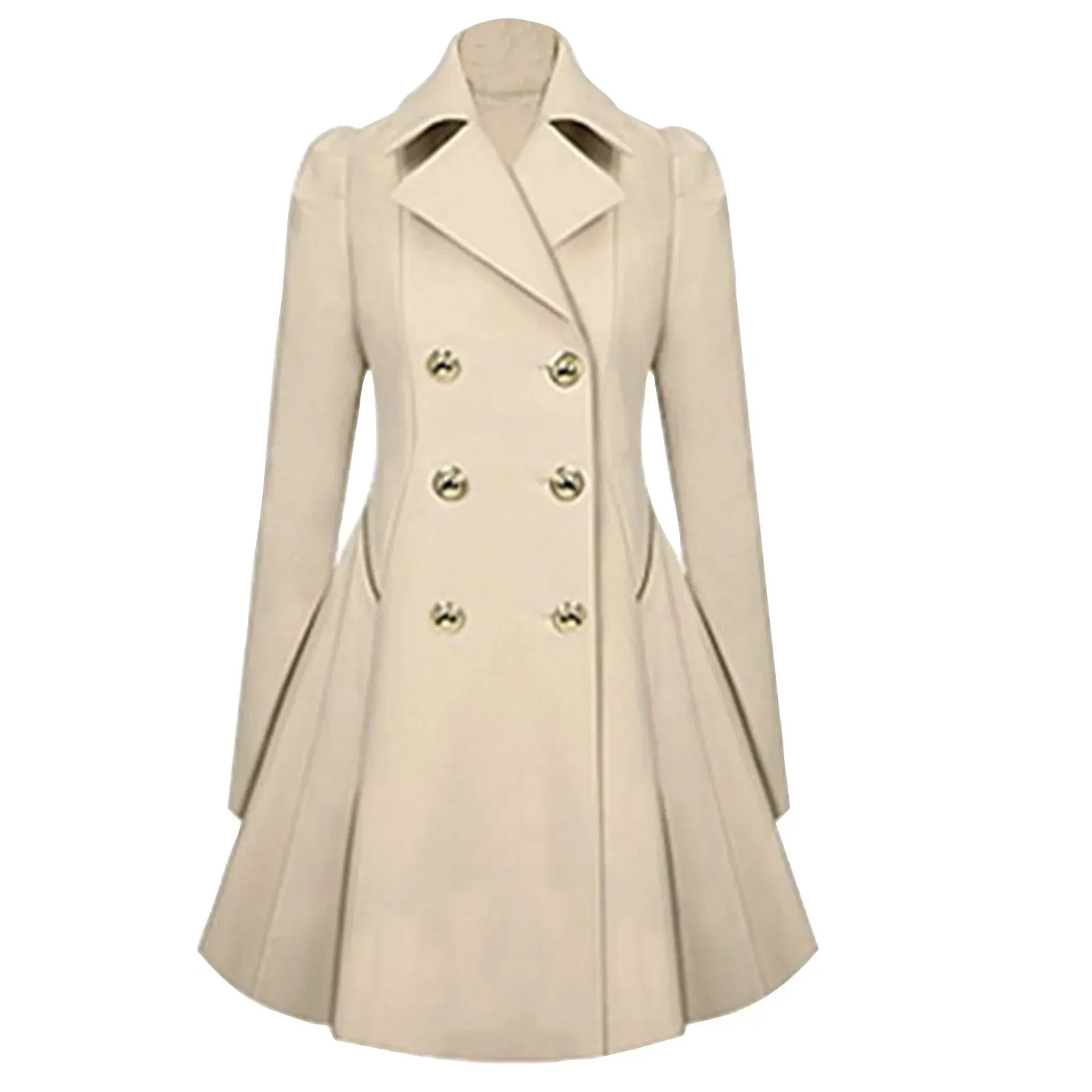 women vintage casual jackets solid color turn down neck long sleeve  overcoats autumn and winter temperament commute jackets