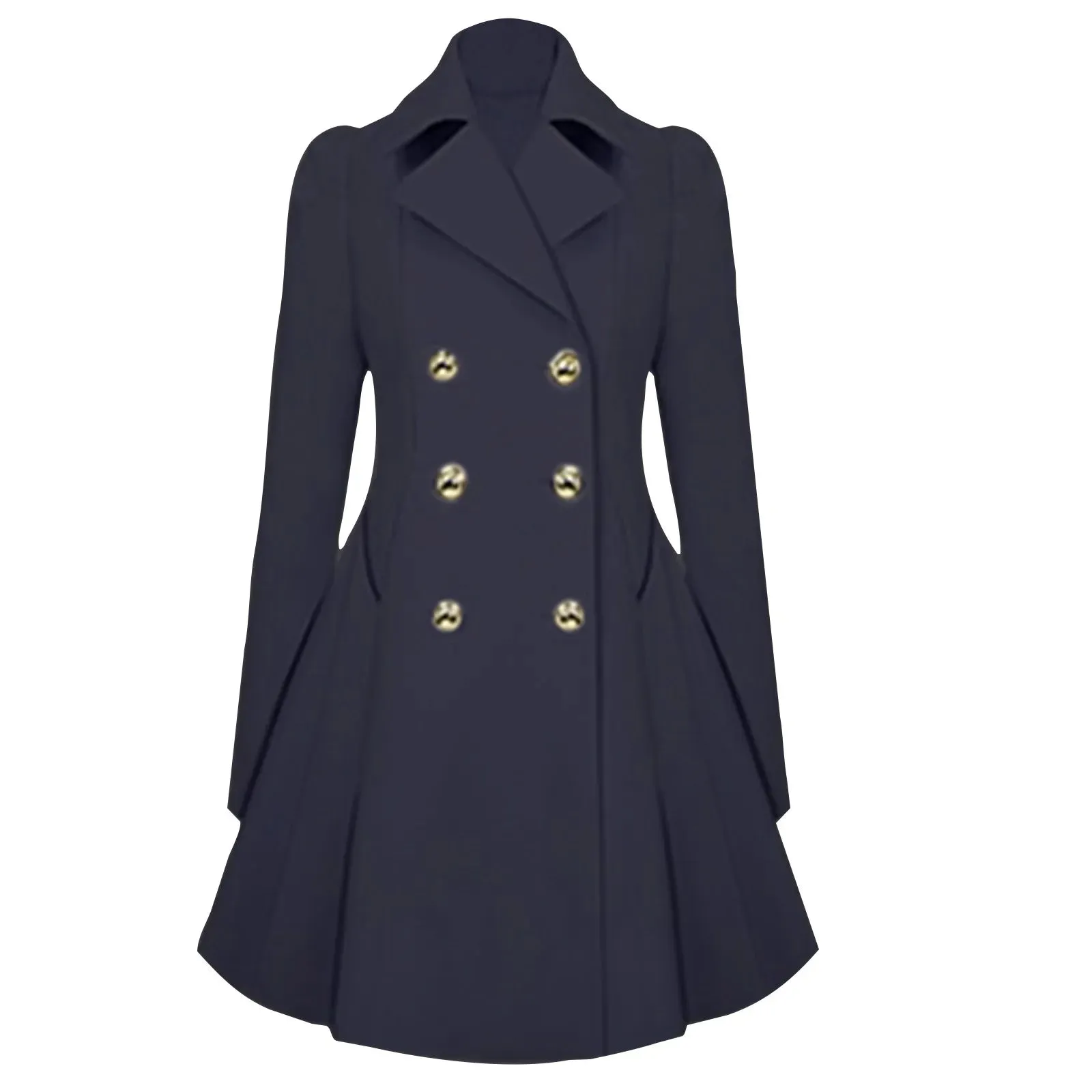 women vintage casual jackets solid color turn down neck long sleeve  overcoats autumn and winter temperament commute jackets