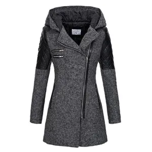 Women Winter Hooded Coat Autumn Zipper Slim Outerwear Spring Fashion Patchwork Black Female Warm Windproof Overcoats