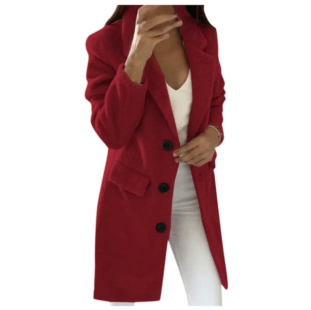 Women Wool Outwear Winter Woollen Coat Long Sleeve Turn-down Collar Blends Jacket Elegant Lady Overcoats Plus Size 5xl @f40