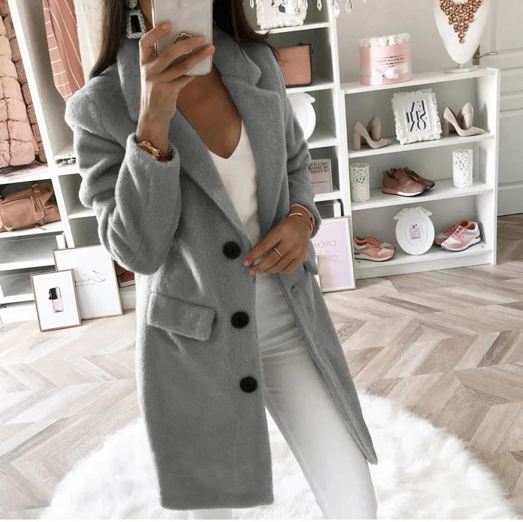 Women Wool Outwear Winter Woollen Coat Long Sleeve Turn-down Collar Blends Jacket Elegant Lady Overcoats Plus Size 5xl @f40