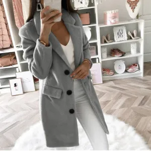 Women Wool Outwear Winter Woollen Coat Long Sleeve Turn-down Collar Blends Jacket Elegant Lady Overcoats Plus Size 5xl @f40