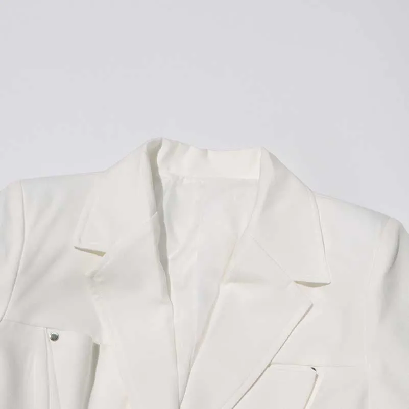 Women's Blazer Pocket Embellished V Neck One Button Jacket