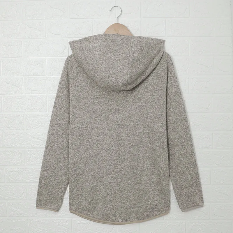 Women's Brown Heathered Print Button Snap Neck Pullover Hoodie