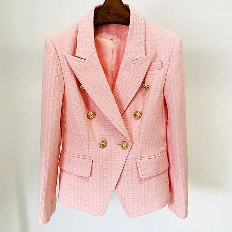 Women's Fashion Blazer Labyrinth Pattern Jacket Coats with Gold Buttons