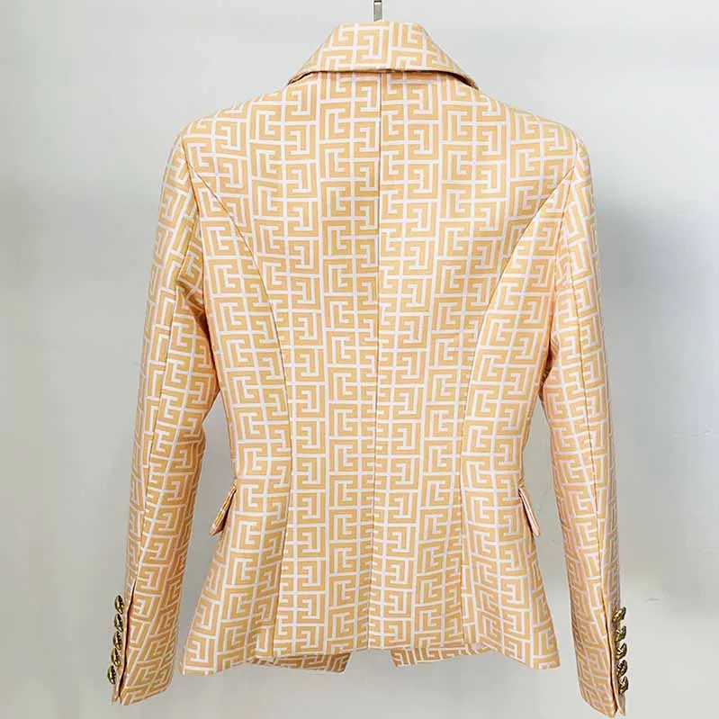 Women's Fashion Blazer Labyrinth Pattern Jacket Coats with Gold Buttons