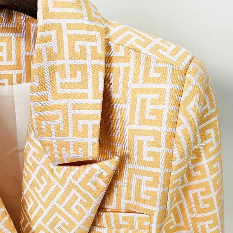 Women's Fashion Blazer Labyrinth Pattern Jacket Coats with Gold Buttons