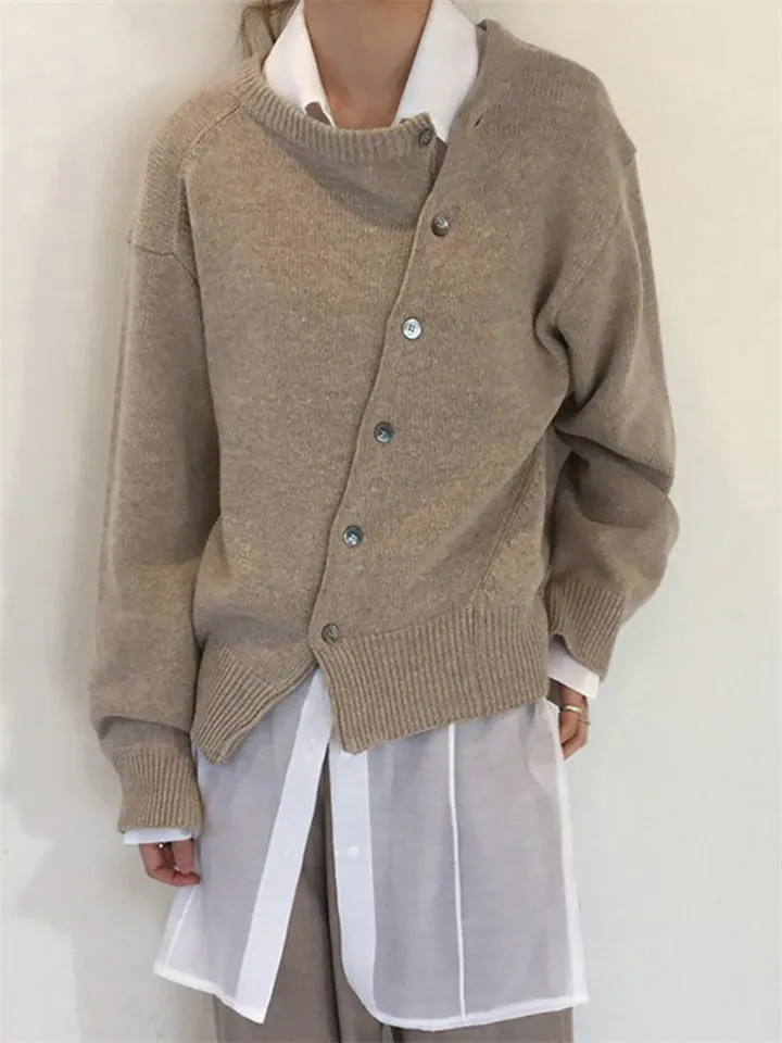 Women's Fashion Irregular Crew Neck Cashmere Knitted Sweaters
