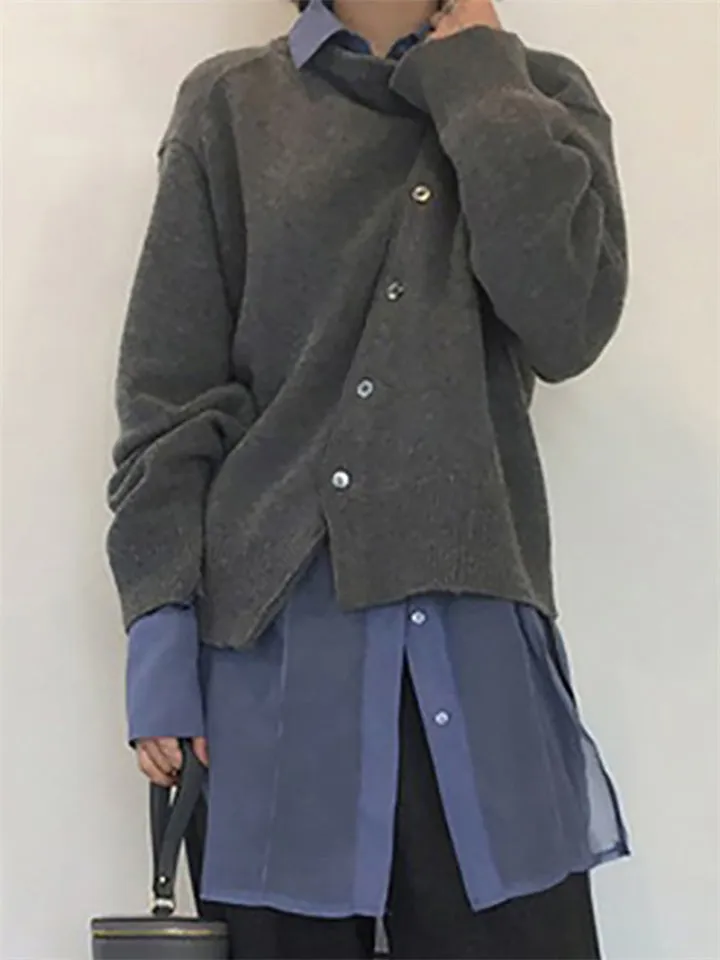 Women's Fashion Irregular Crew Neck Cashmere Knitted Sweaters