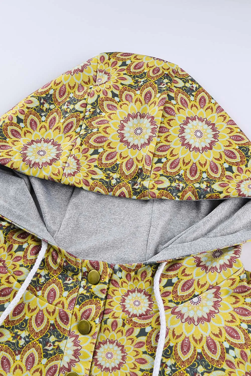 Women's Gray Tribal Print Vintage Drawstring Hoodie