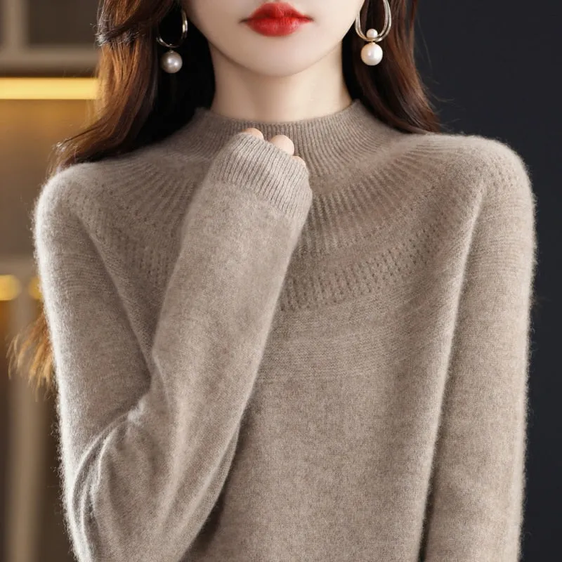 Women's Knitted O-Neck Cashmere Sweater 100% Pure Wool Pullover