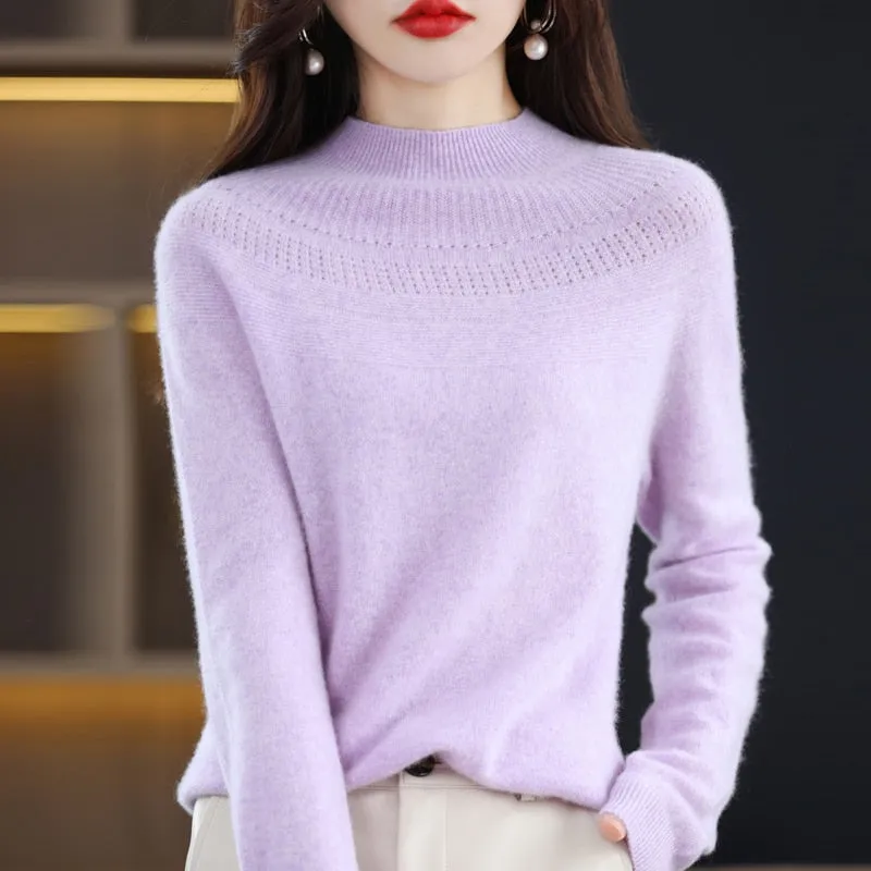 Women's Knitted O-Neck Cashmere Sweater 100% Pure Wool Pullover