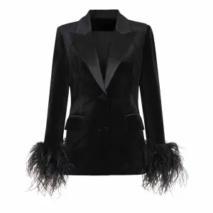 Women's Long Sleeve Black Feather Blazer