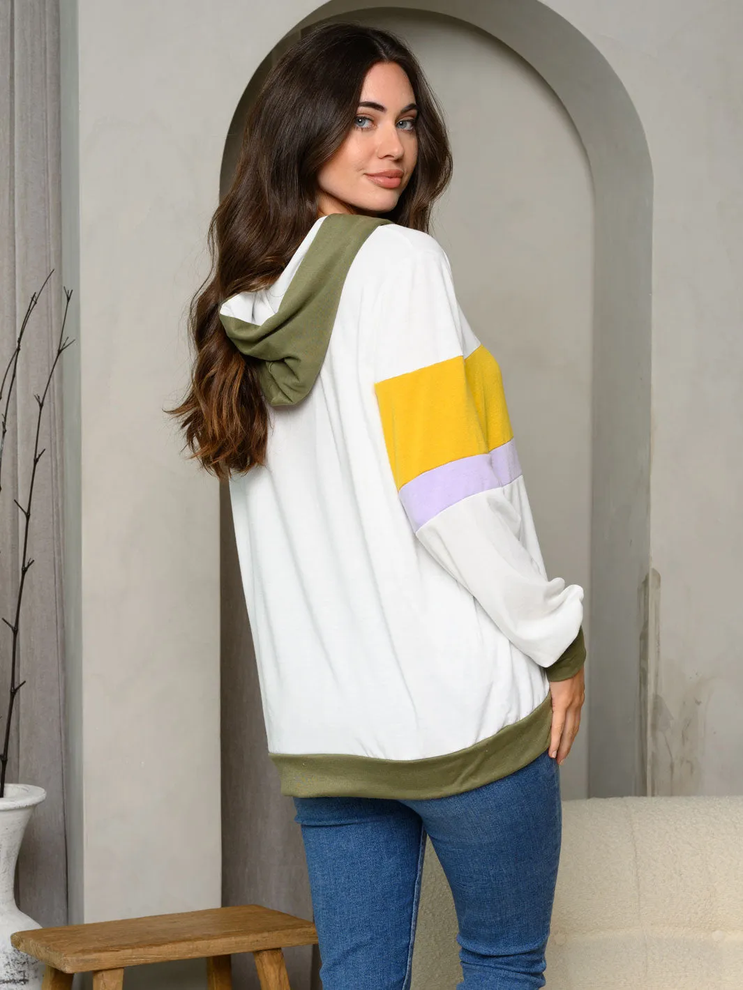 WOMEN'S LONG SLEEVE COLORBLOCK HOODIE SWEATER