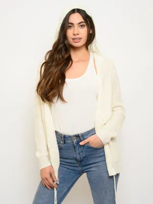 WOMEN'S LONG SLEEVE OPEN FRONT HOODED CARDIGAN