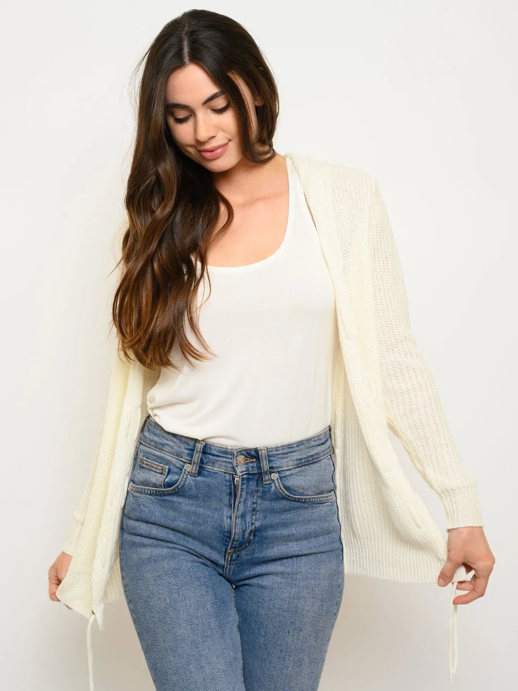 WOMEN'S LONG SLEEVE OPEN FRONT HOODED CARDIGAN