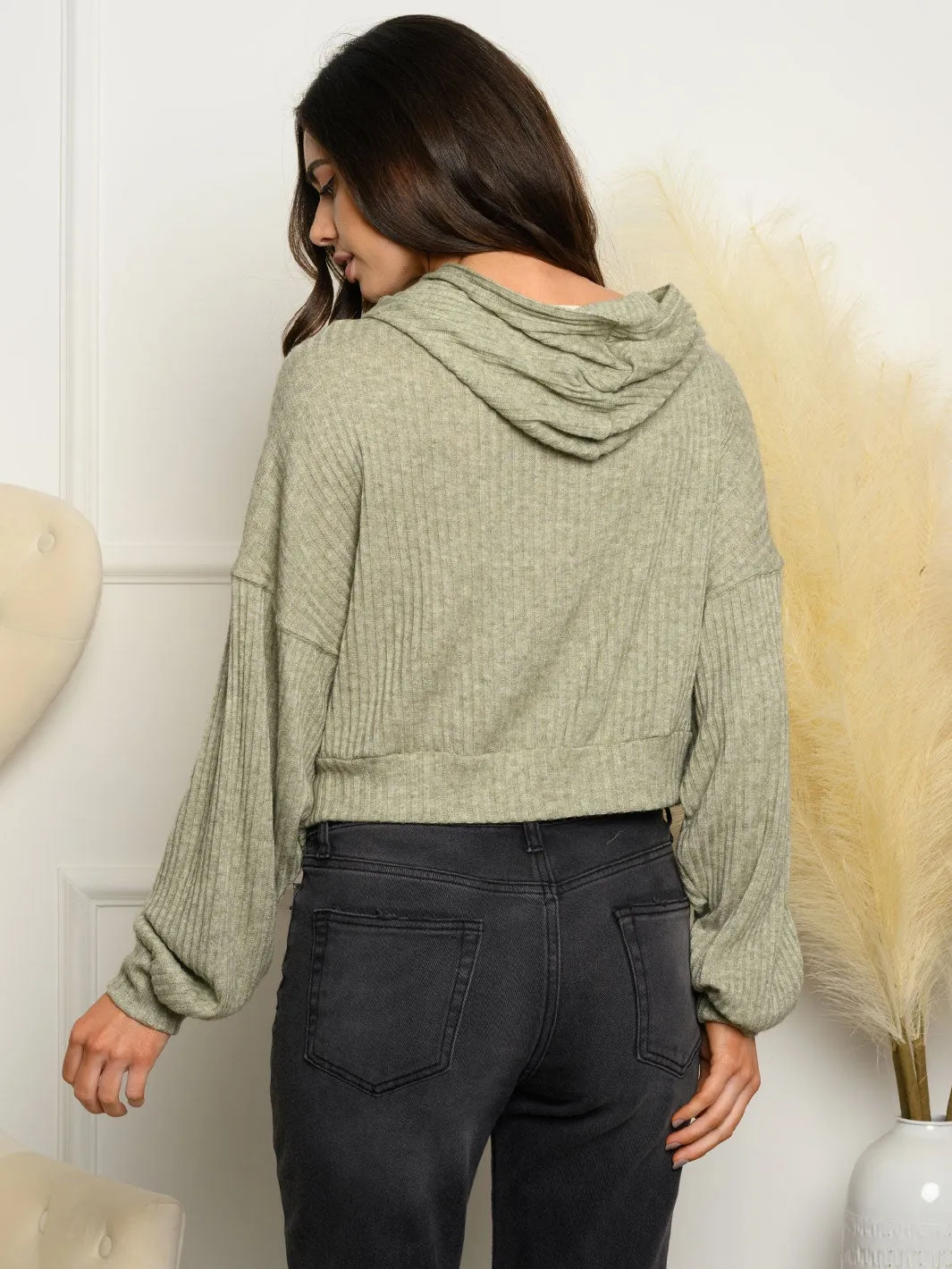 WOMEN'S LONG SLEEVE POCKETS HOODIE TOP