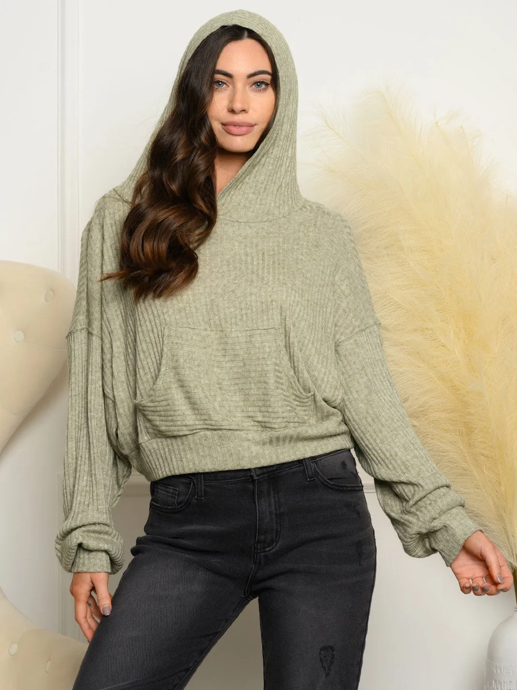 WOMEN'S LONG SLEEVE POCKETS HOODIE TOP
