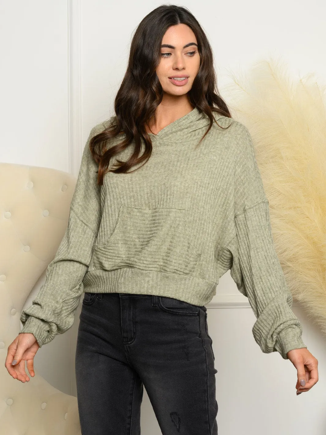WOMEN'S LONG SLEEVE POCKETS HOODIE TOP