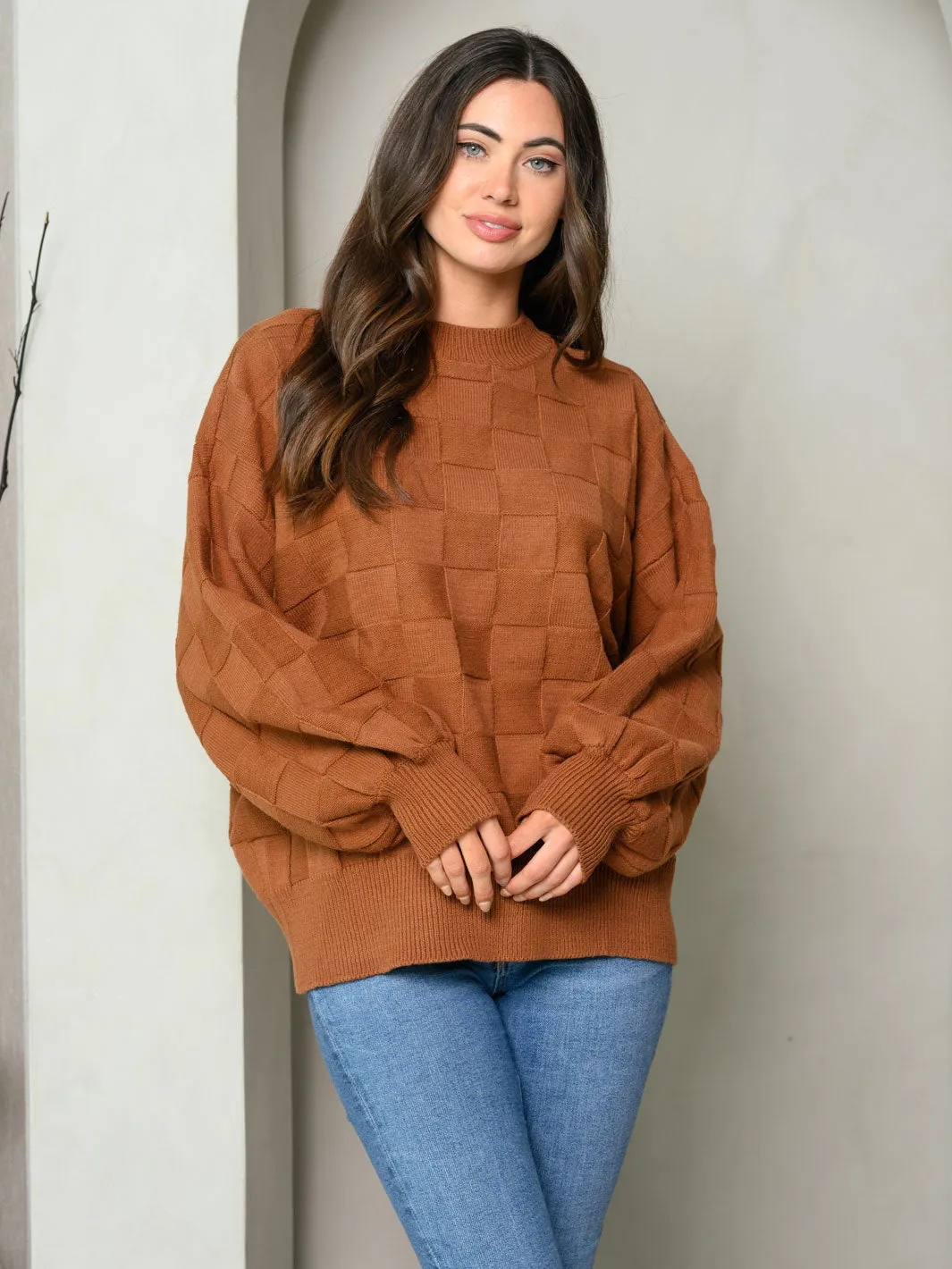 WOMEN'S LONG SLEEVE WEAVE PATTERN SWEATER