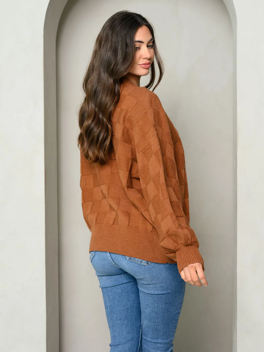 WOMEN'S LONG SLEEVE WEAVE PATTERN SWEATER