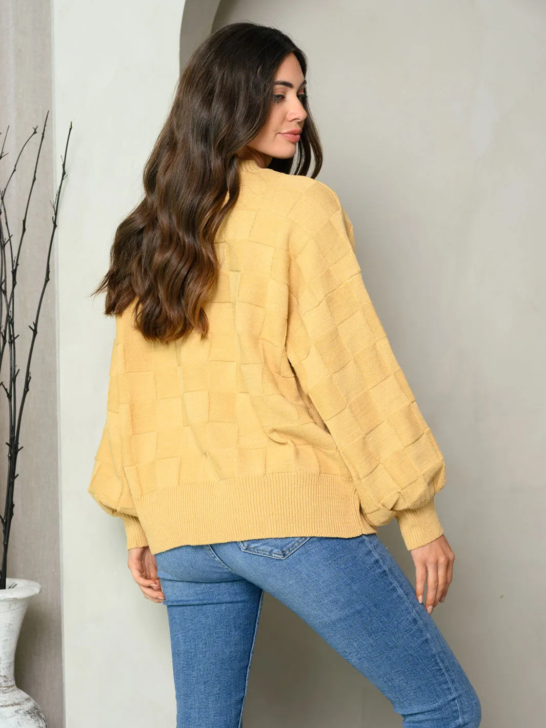 WOMEN'S LONG SLEEVE WEAVE PATTERN SWEATER