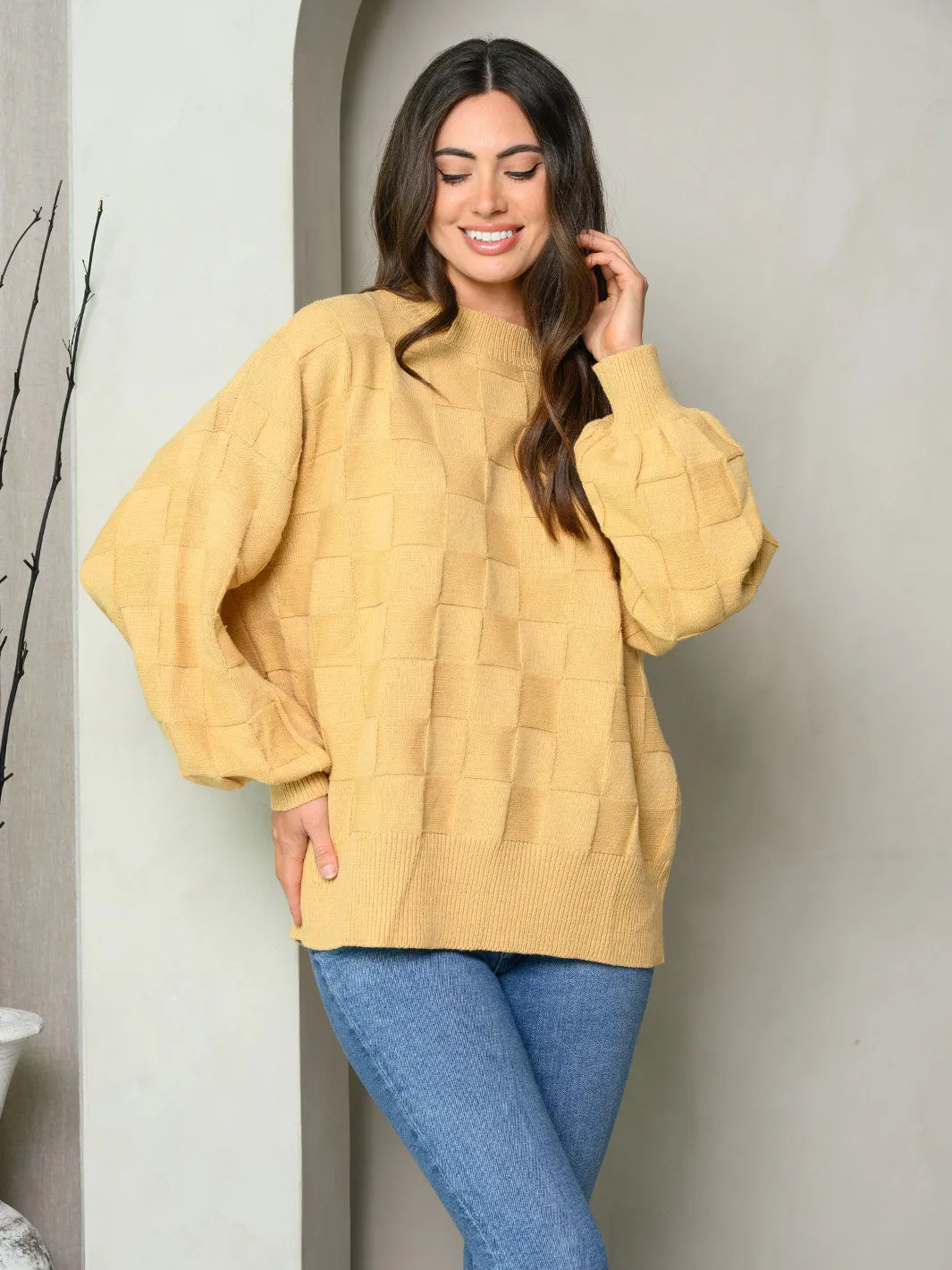 WOMEN'S LONG SLEEVE WEAVE PATTERN SWEATER