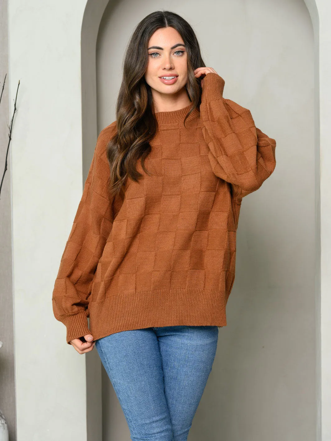 WOMEN'S LONG SLEEVE WEAVE PATTERN SWEATER