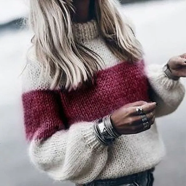 Women's Loose Knitted Sweater Long Sleeve O-Neck