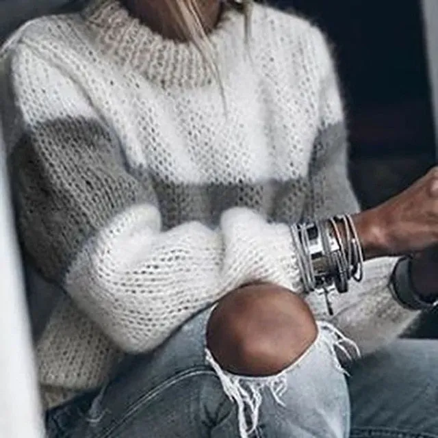 Women's Loose Knitted Sweater Long Sleeve O-Neck