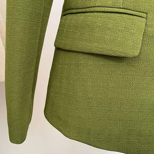 Women's Luxury Fitted Blazer Golden Lion Buttons Coat Olive/ Yellow