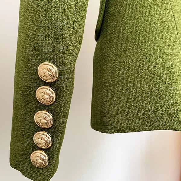Women's Luxury Fitted Blazer Golden Lion Buttons Coat Olive/ Yellow