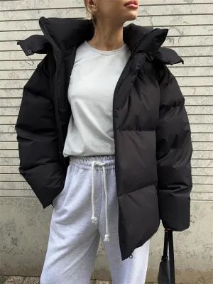 Women's Oversized Detachable Hat Zip-Up Warm Padded Coat