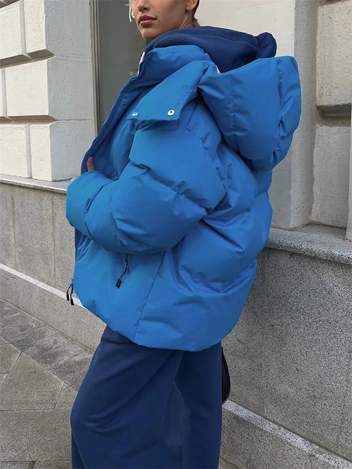 Women's Oversized Detachable Hat Zip-Up Warm Padded Coat