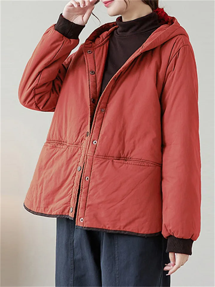 Women's Solid Color All Match Hooded Short Cotton Coat