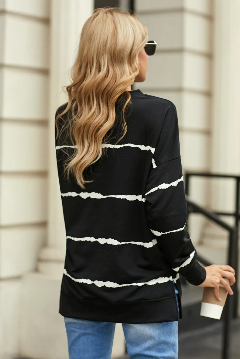Womens Tie-dye Stripes Black Sweatshirt