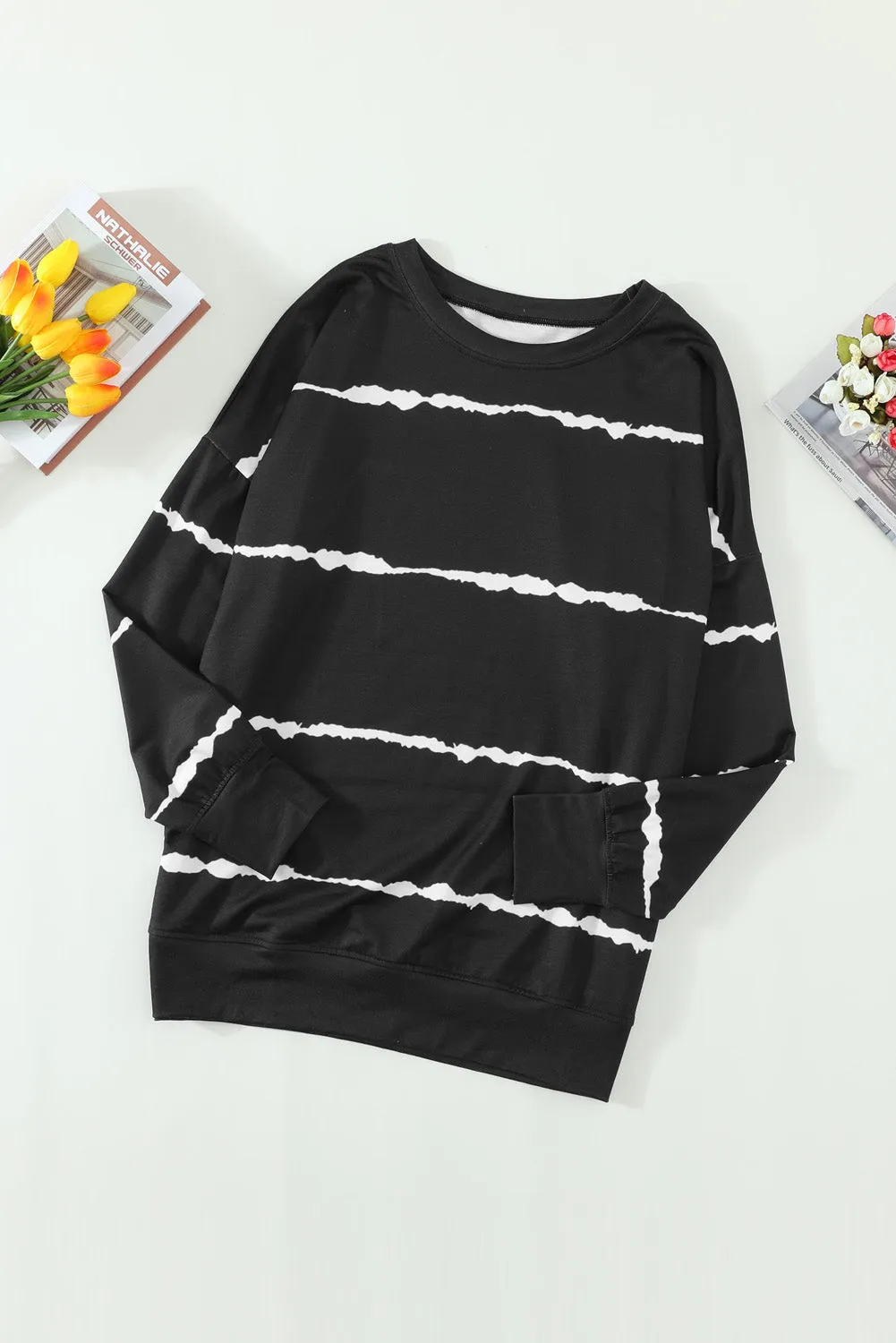 Womens Tie-dye Stripes Black Sweatshirt